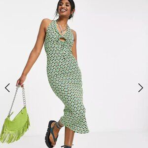 ASOS design Green halter 70's pattern sundress